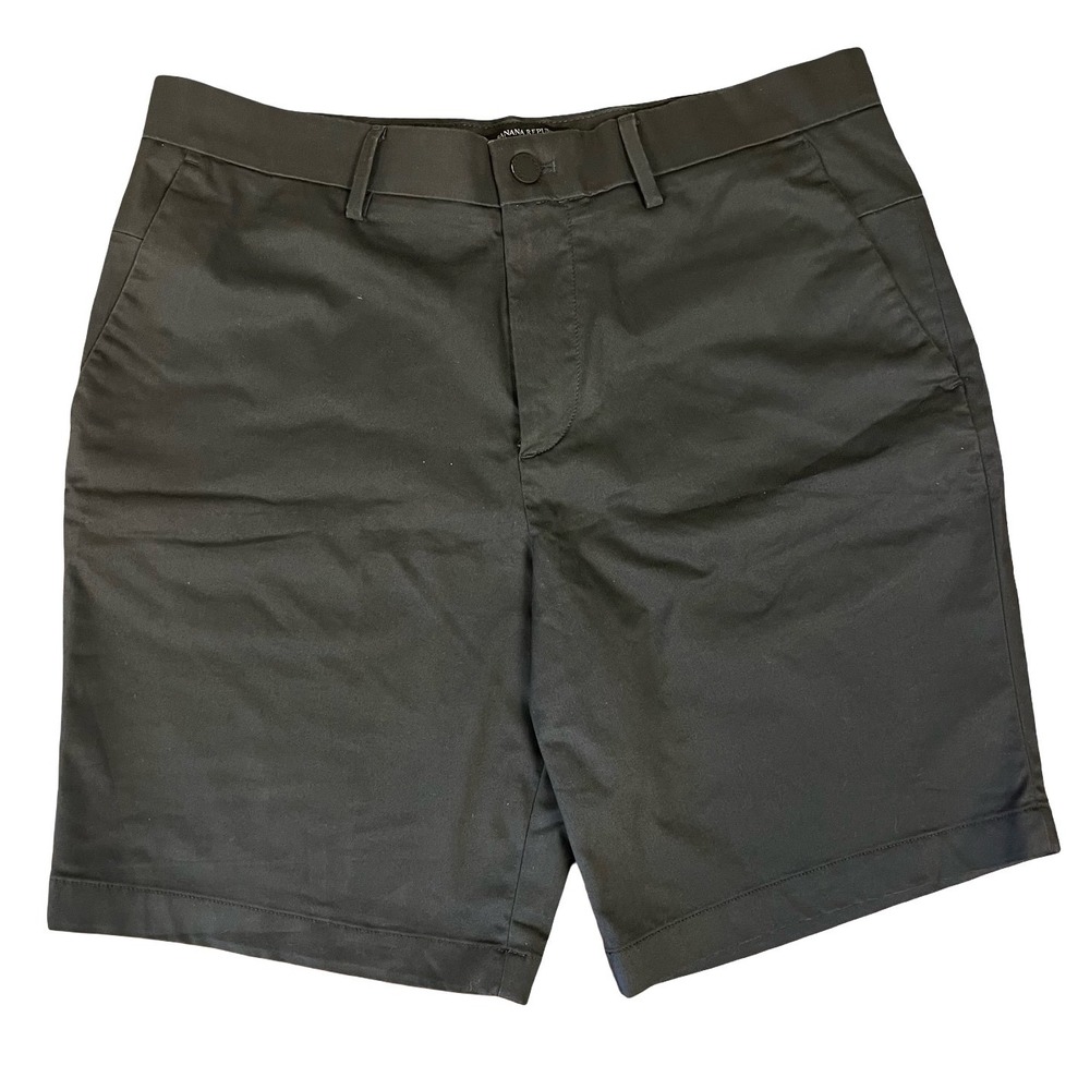 Banana Republic Aiden Shorts Mens 33 Black Gray Chino Slim Fit Casual Cotton 9"
